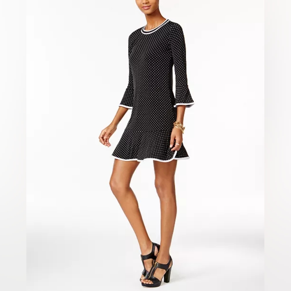 Michael Kors Black White Polka Dot Casual Flounce Dress (M) MSRP: $98